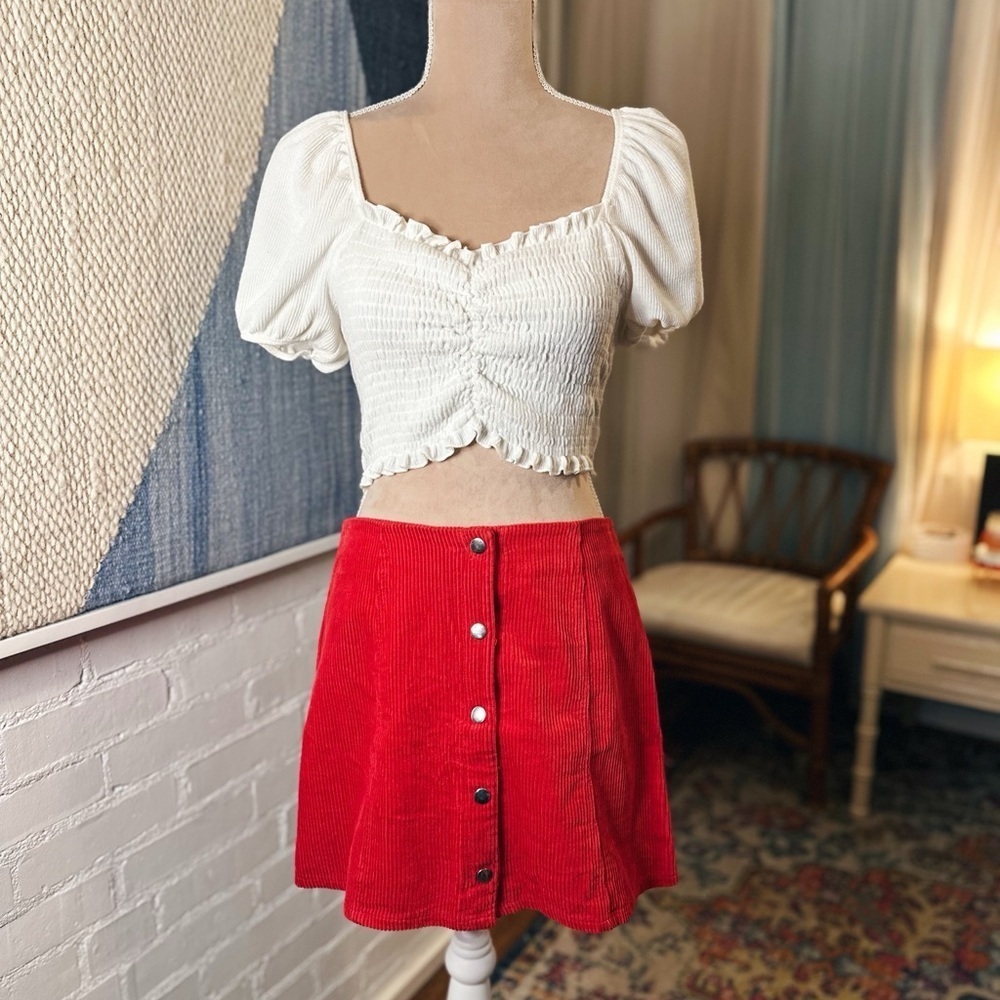 Forever 21 Red Corded Snap Up Mini Skirt